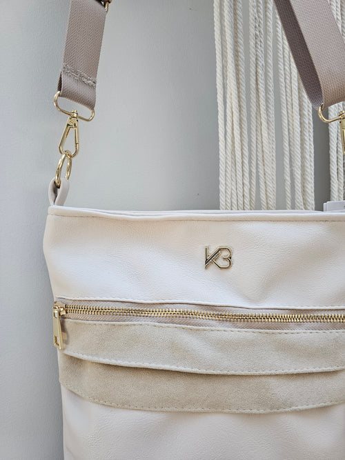 Beżowa Torebka Crossbody KB z Szerokim Paskiem