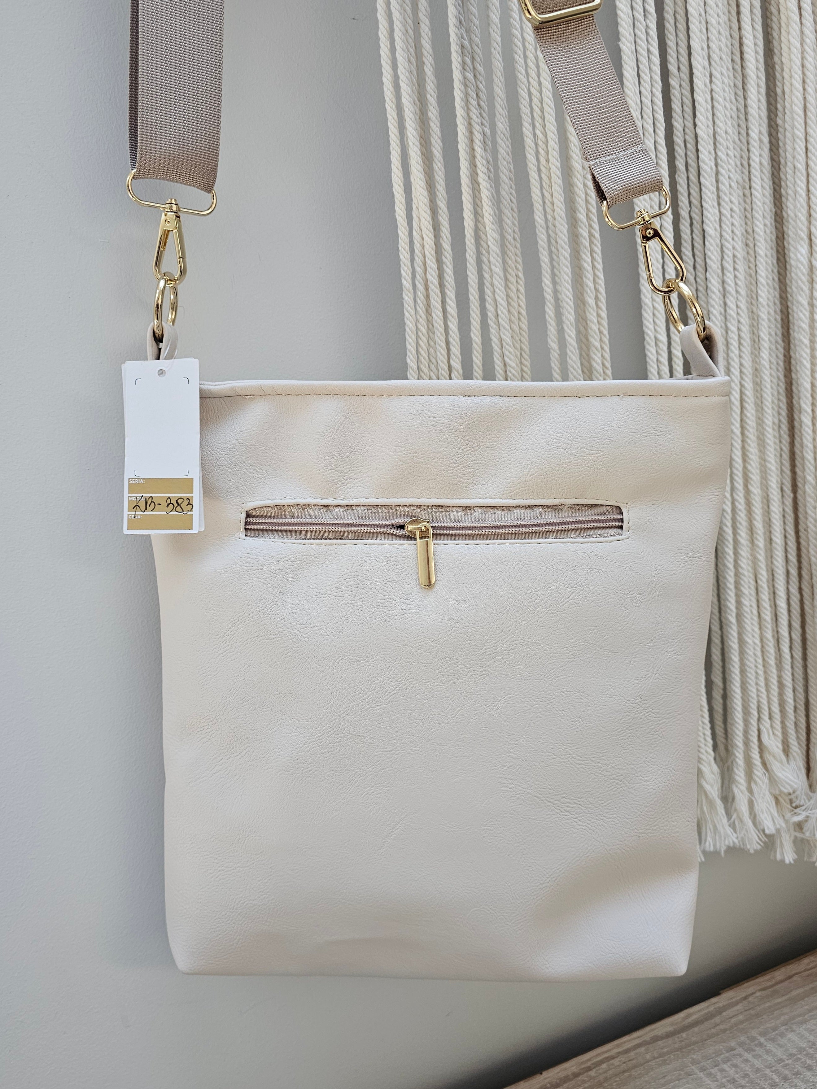Beżowa Torebka Crossbody KB z Szerokim Paskiem