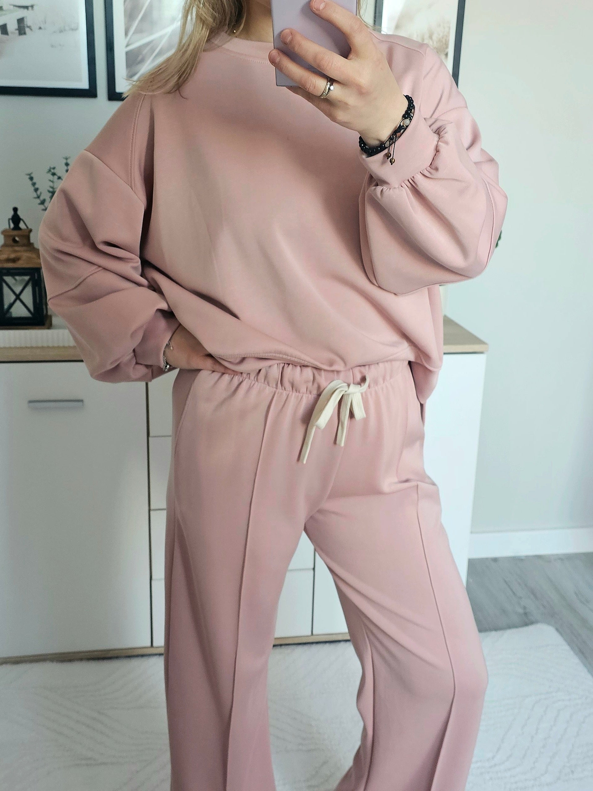 HIT !! Dres Azara – różowy komplet dresowy oversize SZEROKA NOGAWKA