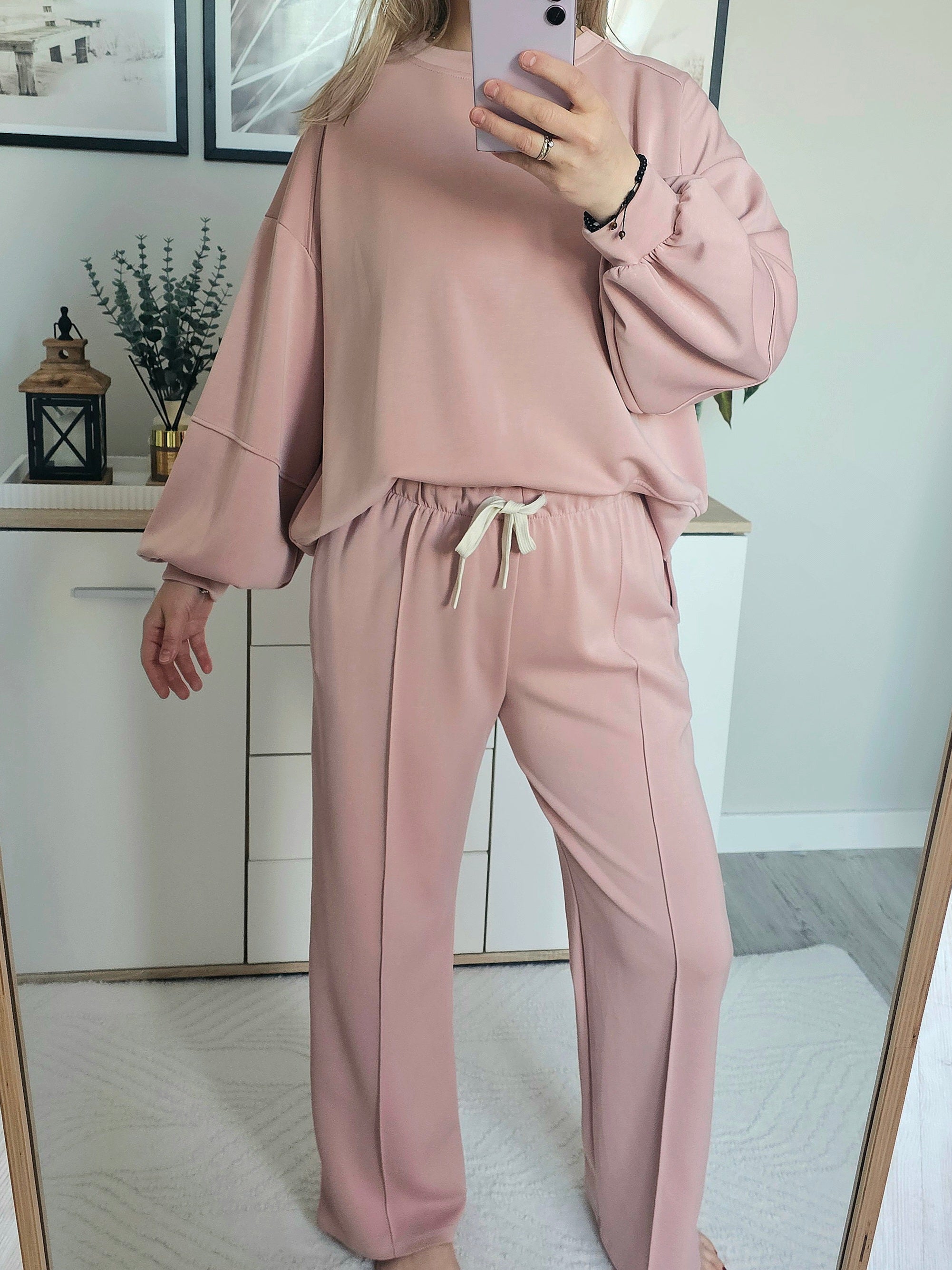 HIT !! Dres Azara – różowy komplet dresowy oversize SZEROKA NOGAWKA