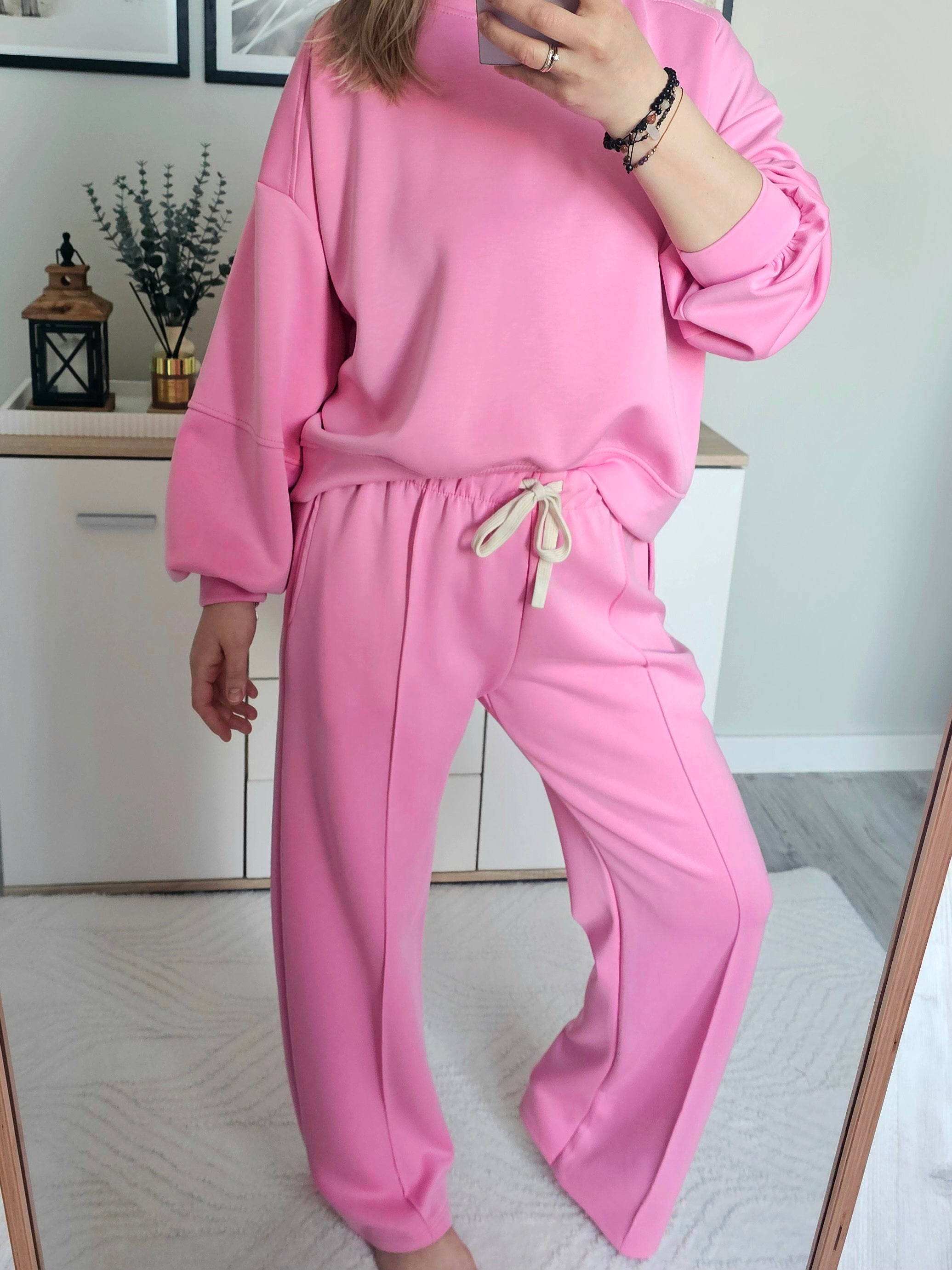 HIT !! Dres Azara – różowy komplet dresowy oversize SZEROKA NOGAWKA