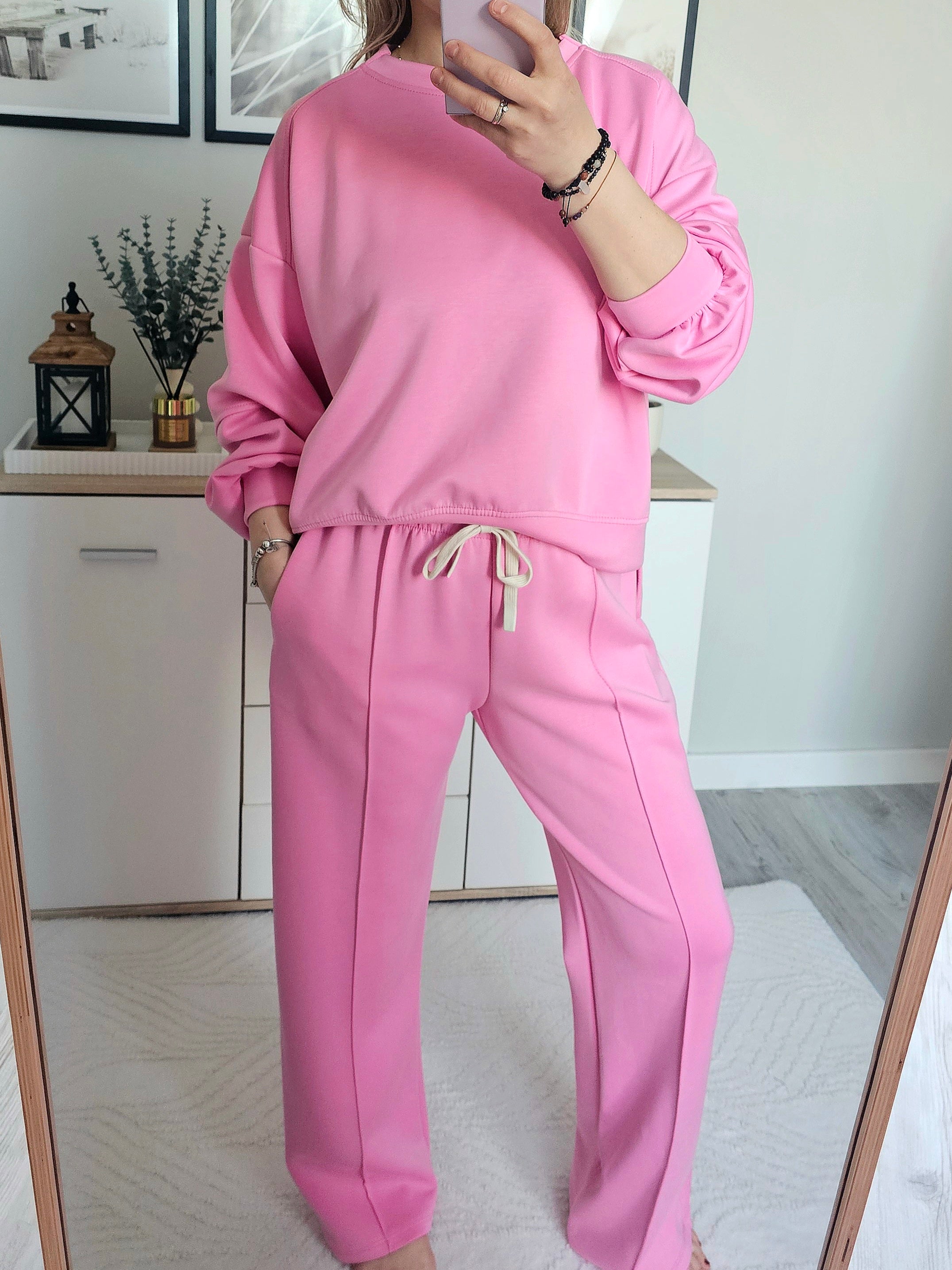 HIT !! Dres Azara – różowy komplet dresowy oversize SZEROKA NOGAWKA